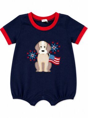 NWT Abby & Evie Baby Boy Patriotic Bubble Romper 4th of July Puppy Flag Outfit